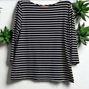 Ruby Rd top Black/White Stripe 
Size Large Quarter Sleeve